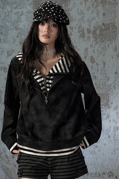 Felpa con cappuccio leggera tie-dye con mezza zip
