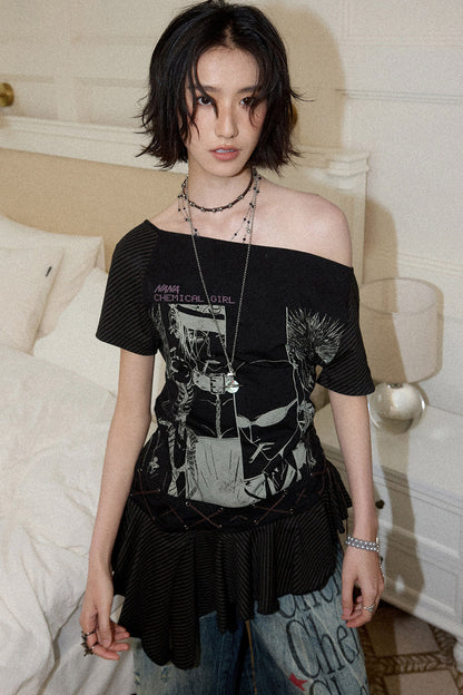 Irregular Shoulder Ruffled Top