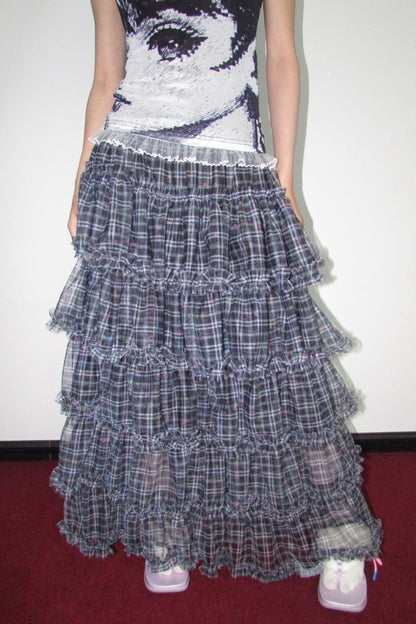 Star Plaid Mesh Cake Skirt