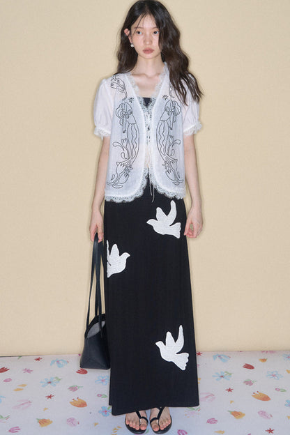 Mermaid Print Tencel Linen Short-Sleeve Shirt