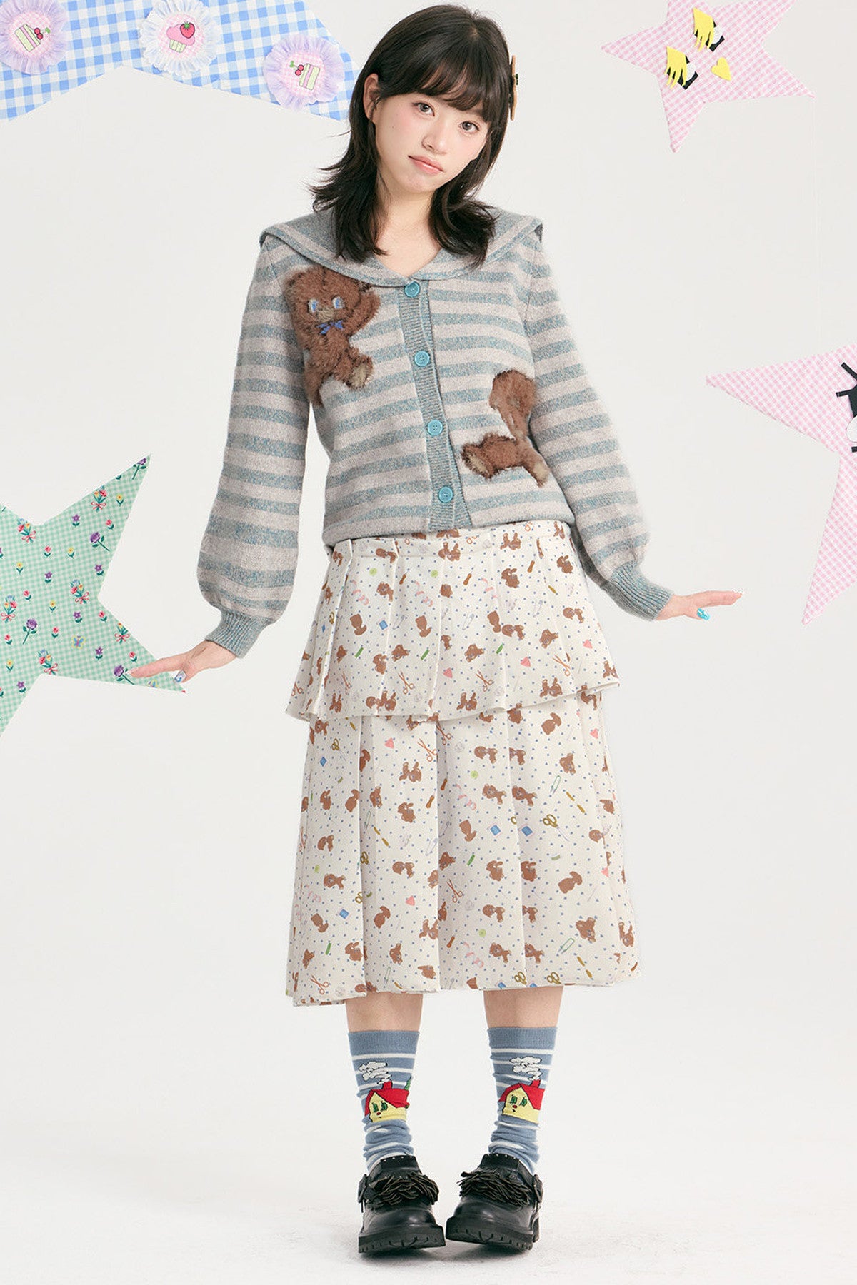 Bear Sailor Collar Chunky Knit Sweater