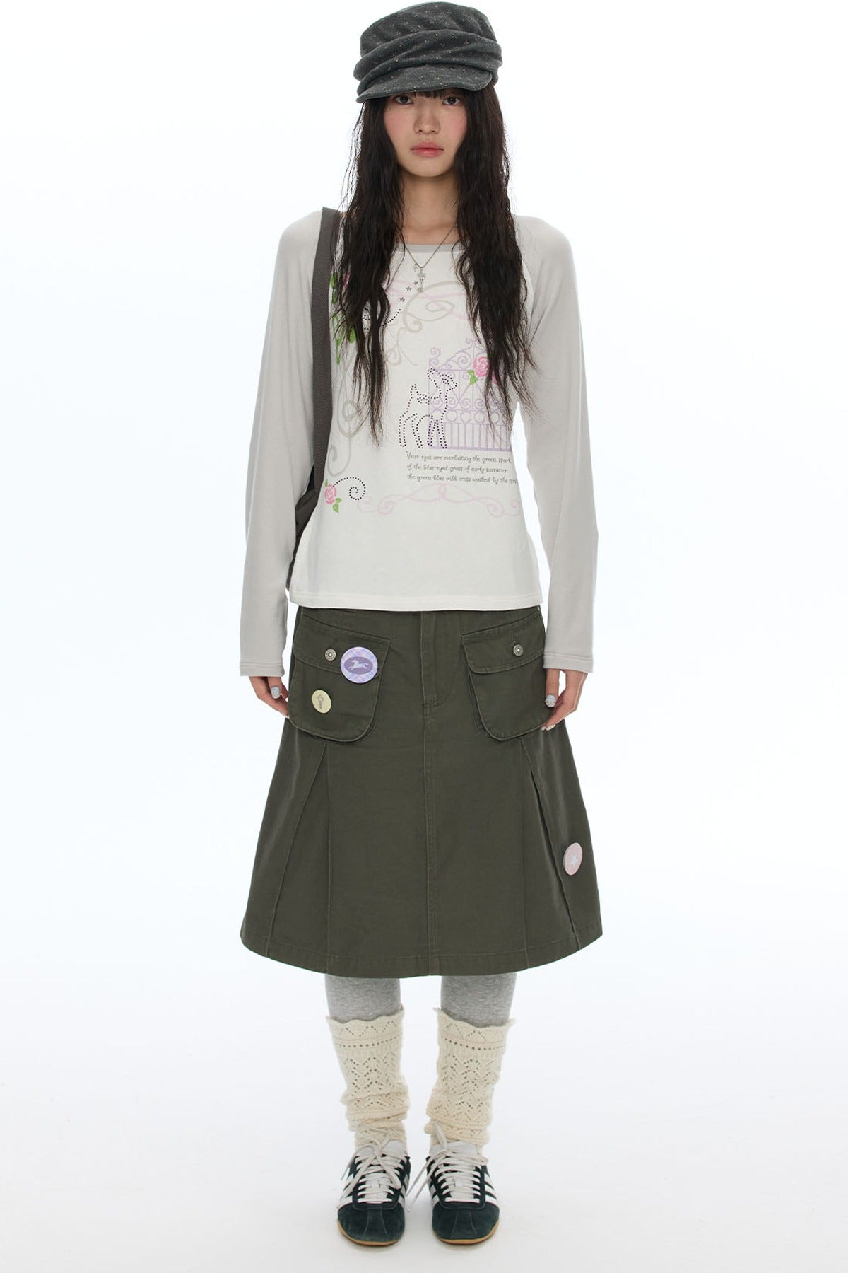 Deer Rose Print Long Sleeve Raglan Tee