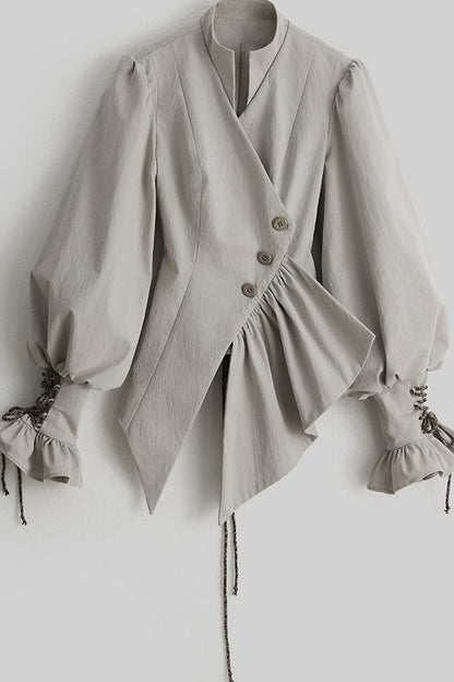Asymmetrical Placket Deconstructed Pleated Shirt