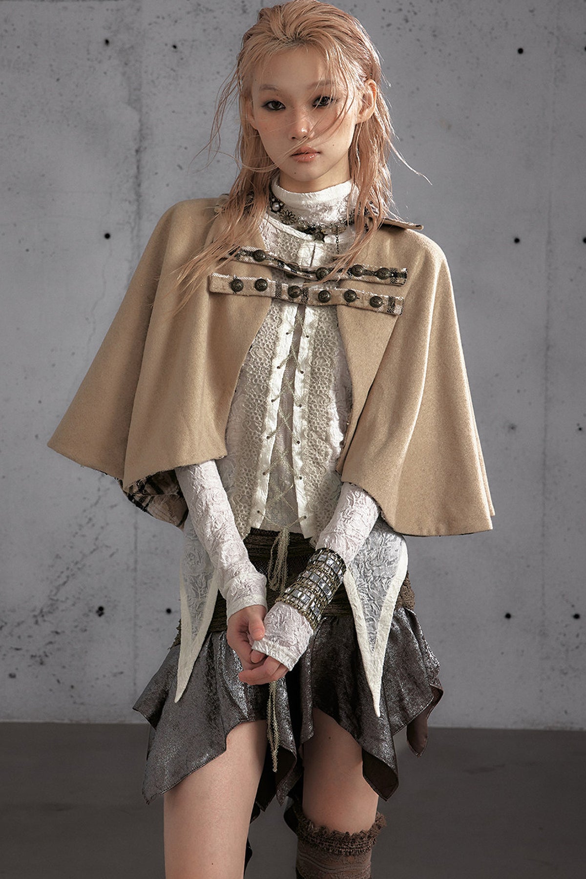 Reversible Wool Blend Plaid Cape