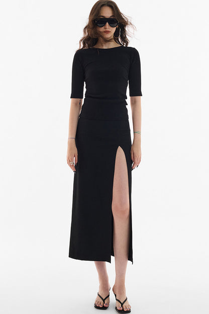 Rachel Draped Slit Long Skirt