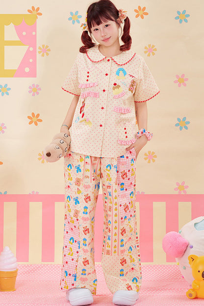 Bunte Patchwork-Hose mit weitem Bein