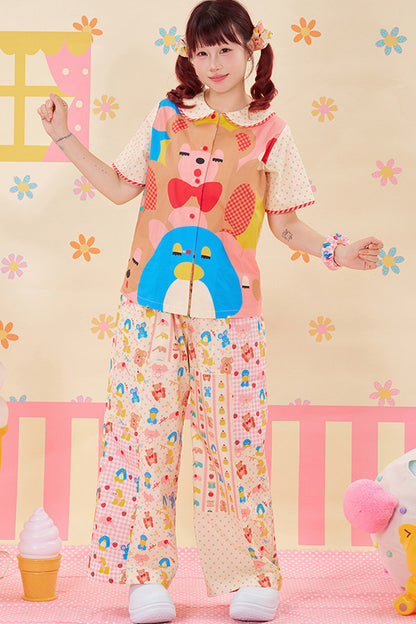 Bunte Patchwork-Hose mit weitem Bein