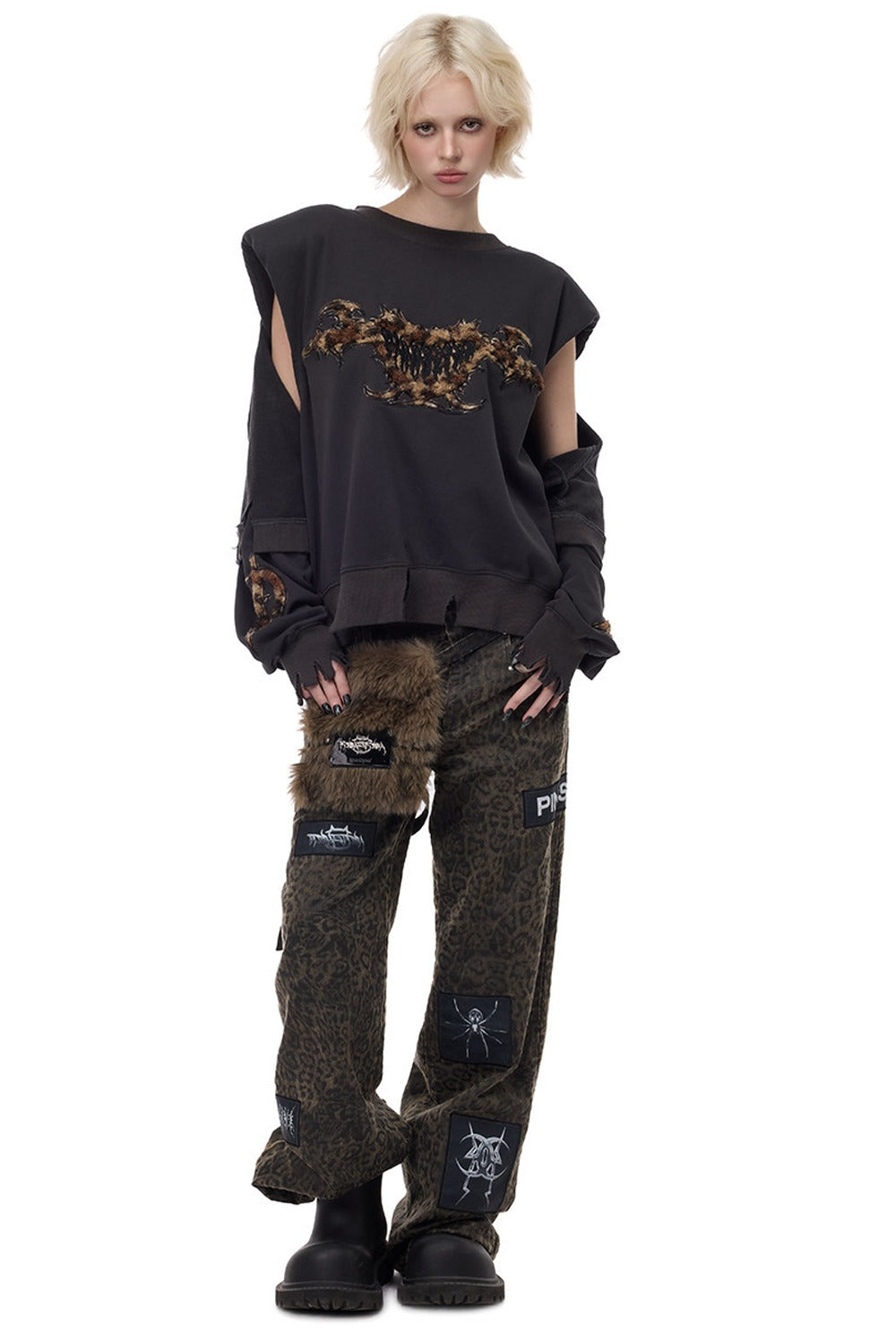Leopard Print Rock Patch Pants