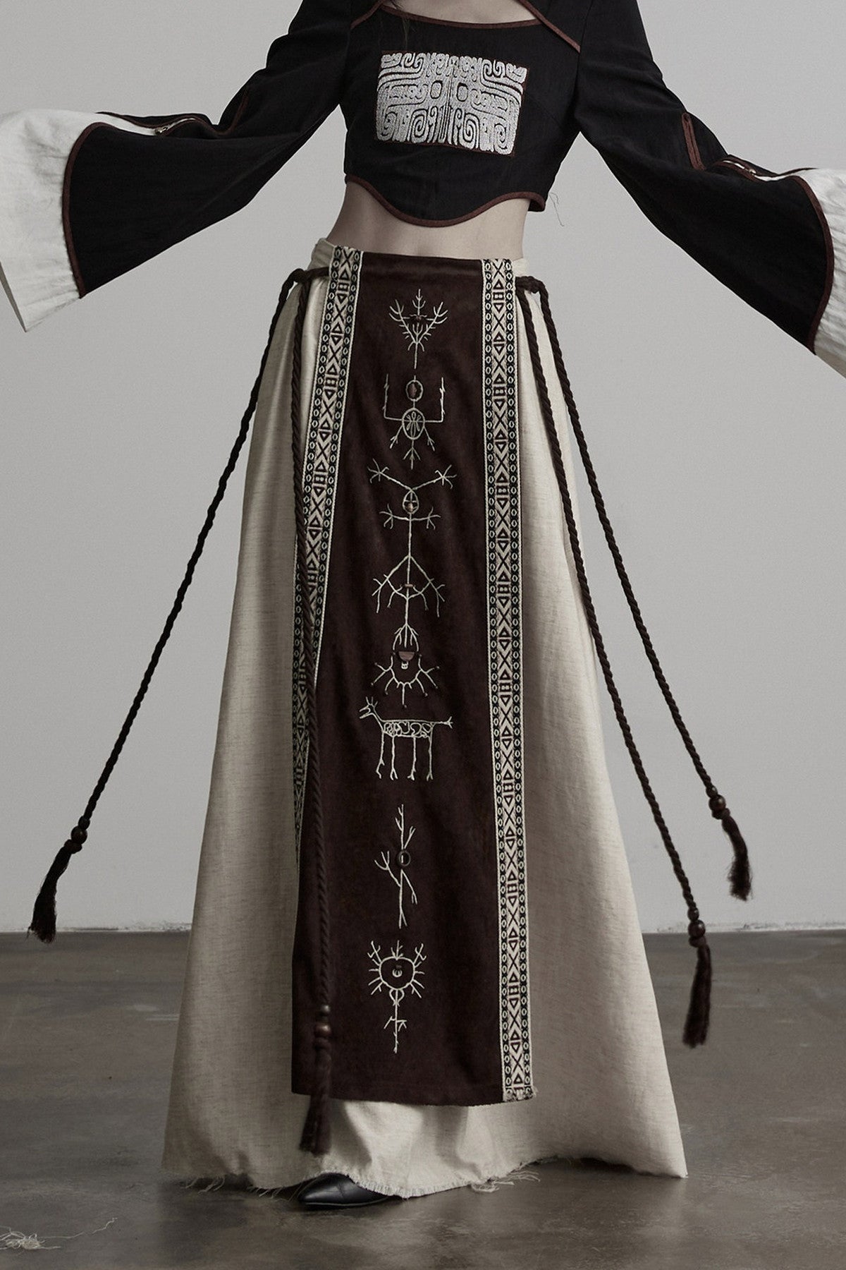 Embroidered Suede Panel Skirt
