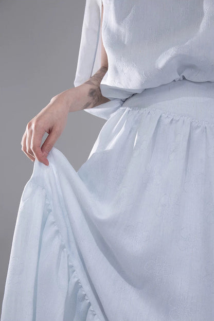 Elegant Ice Blue Linen Cape Set