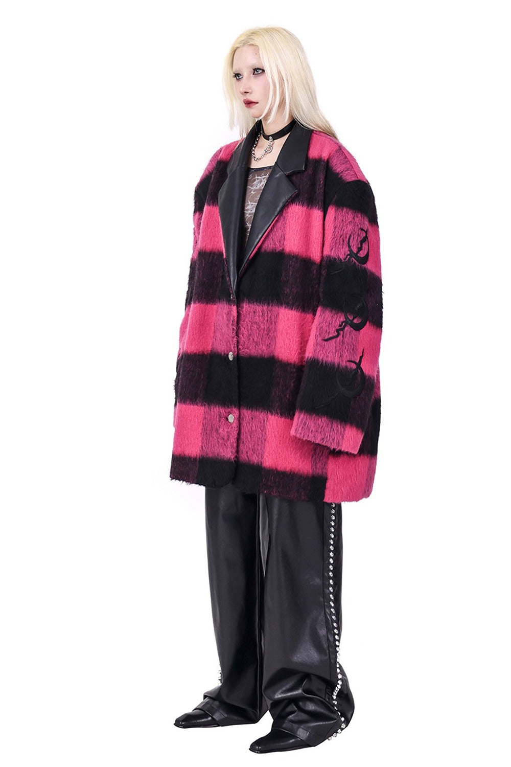 Black Pink Plaid Oversized Blazer