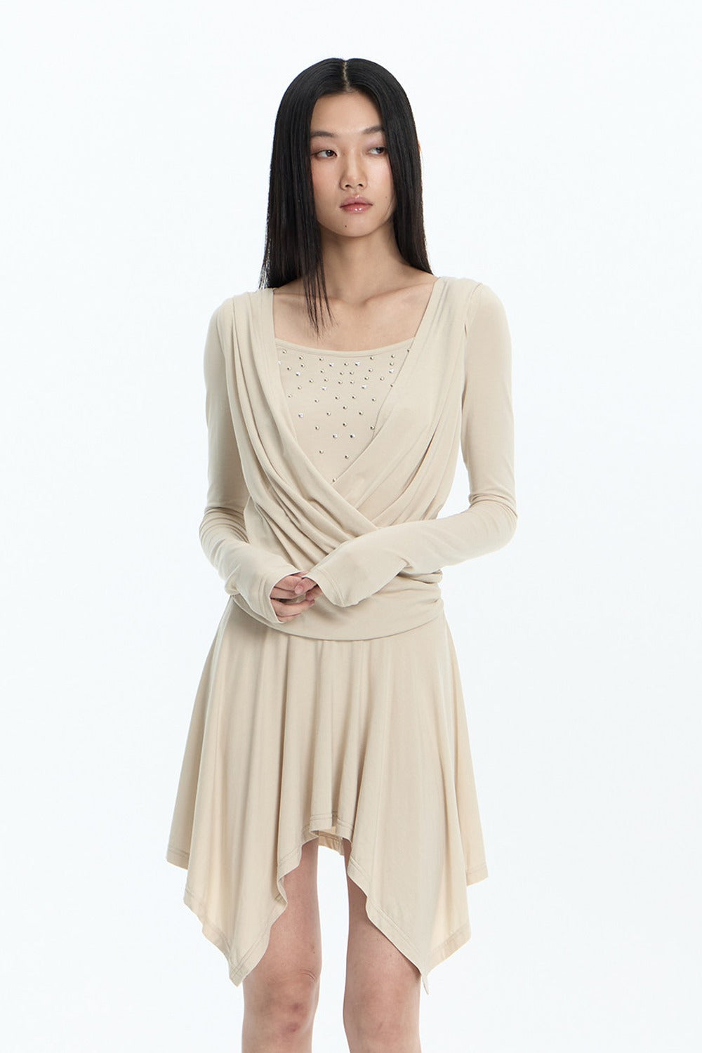 Layered-Look Draped Sequin Dress
