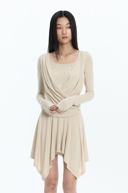 Layered-Look Draped Sequin Dress