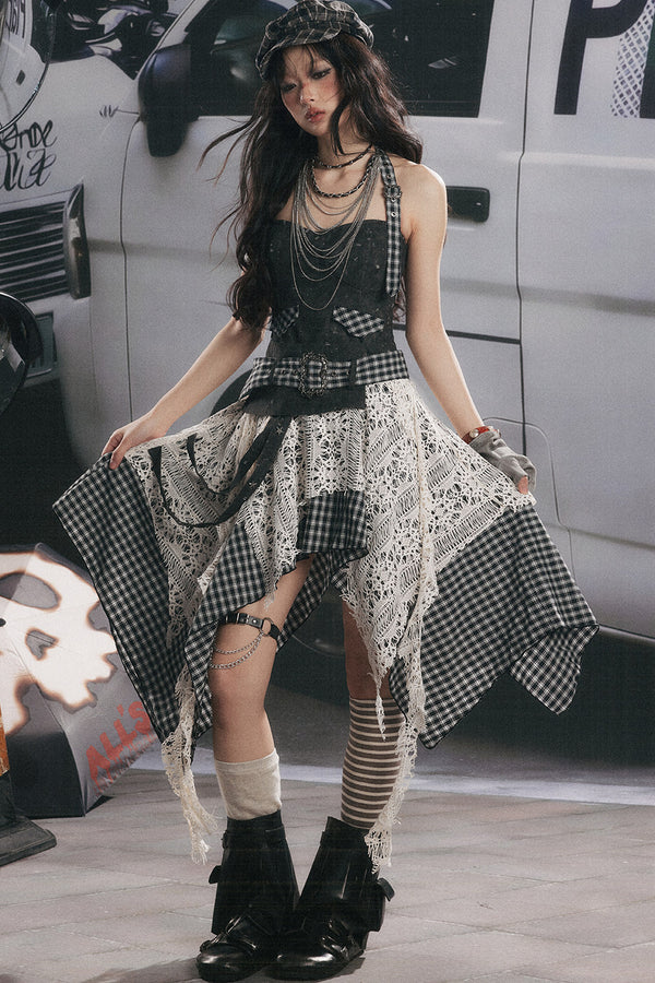 Plaid Patchwork Suspender Dress
