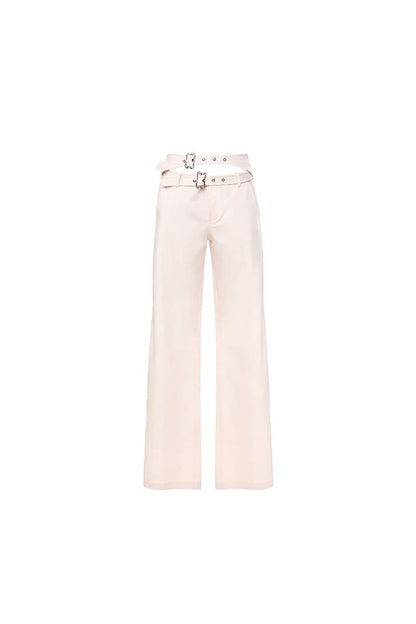 Pink Double Waistband Low-Waist Pants