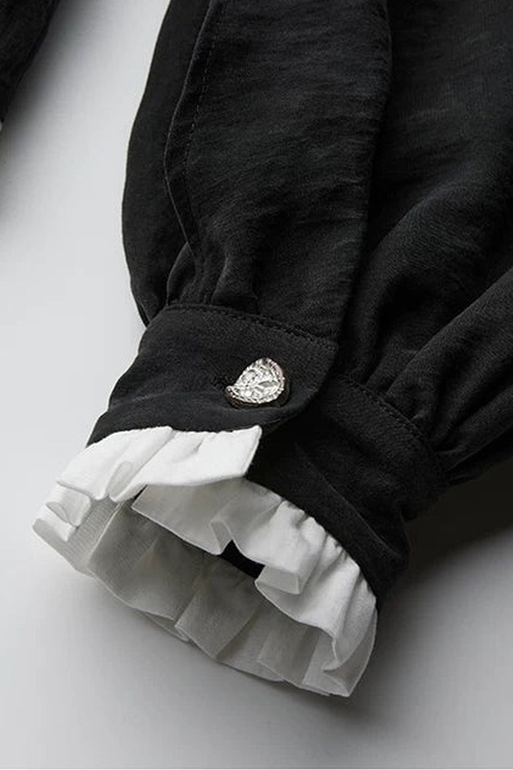 Lyocell Ruffle Patchwork Puff Sleeve Shirt
