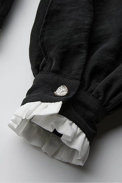 Lyocell Ruffle Patchwork Puff Sleeve Shirt