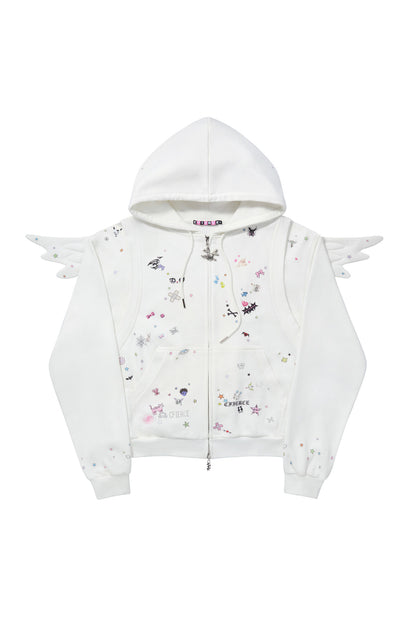 Angel Wings Sticker Print Hoodie Jacket