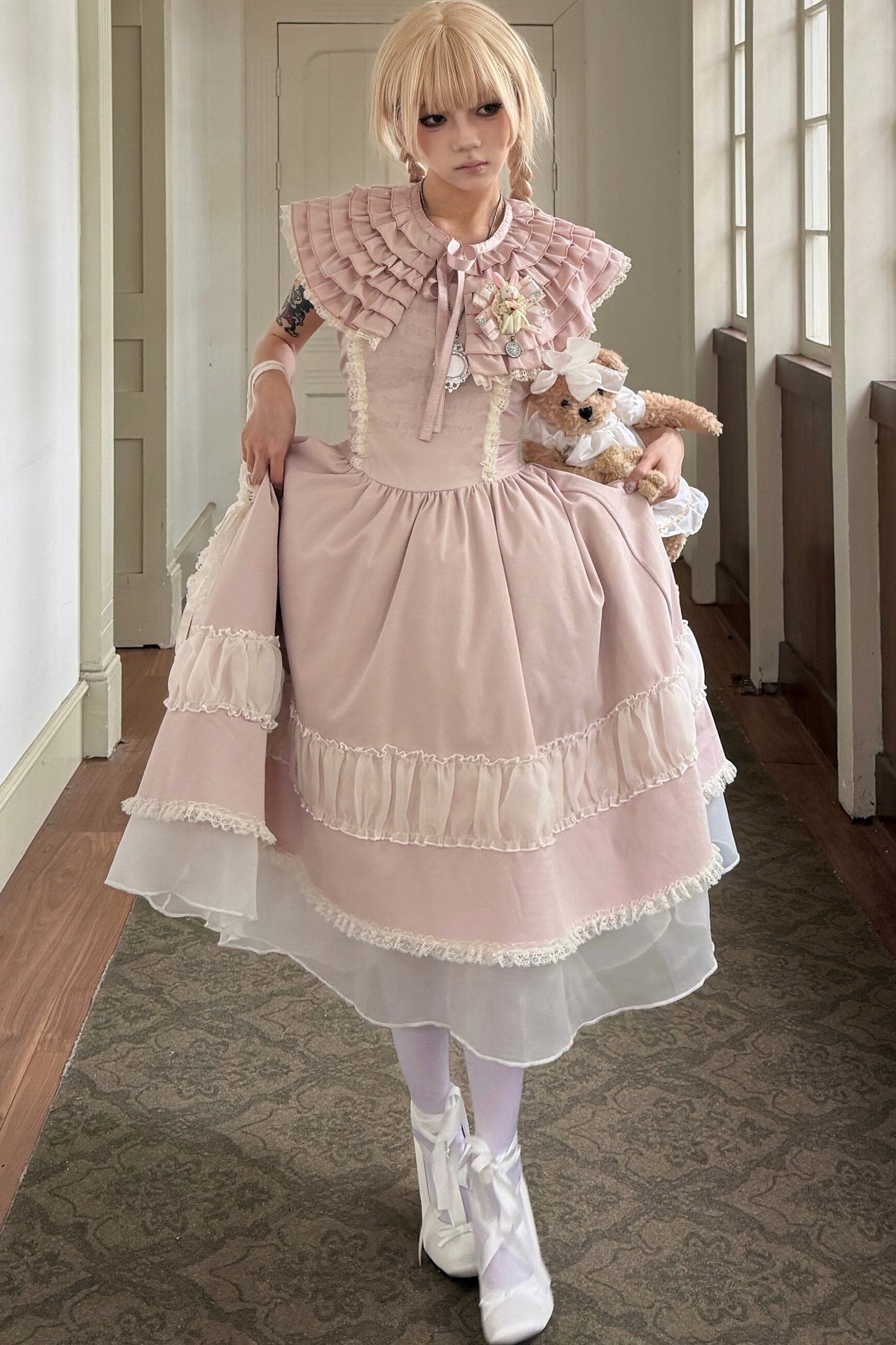 Pink Lace Embroidered Dress Set-Up
