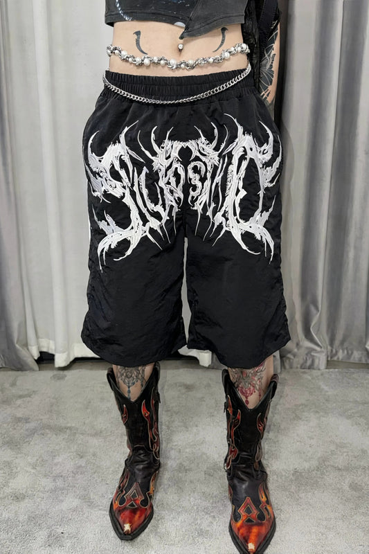 Grunge Ladder Stripe Zipper Mid-Length Pants