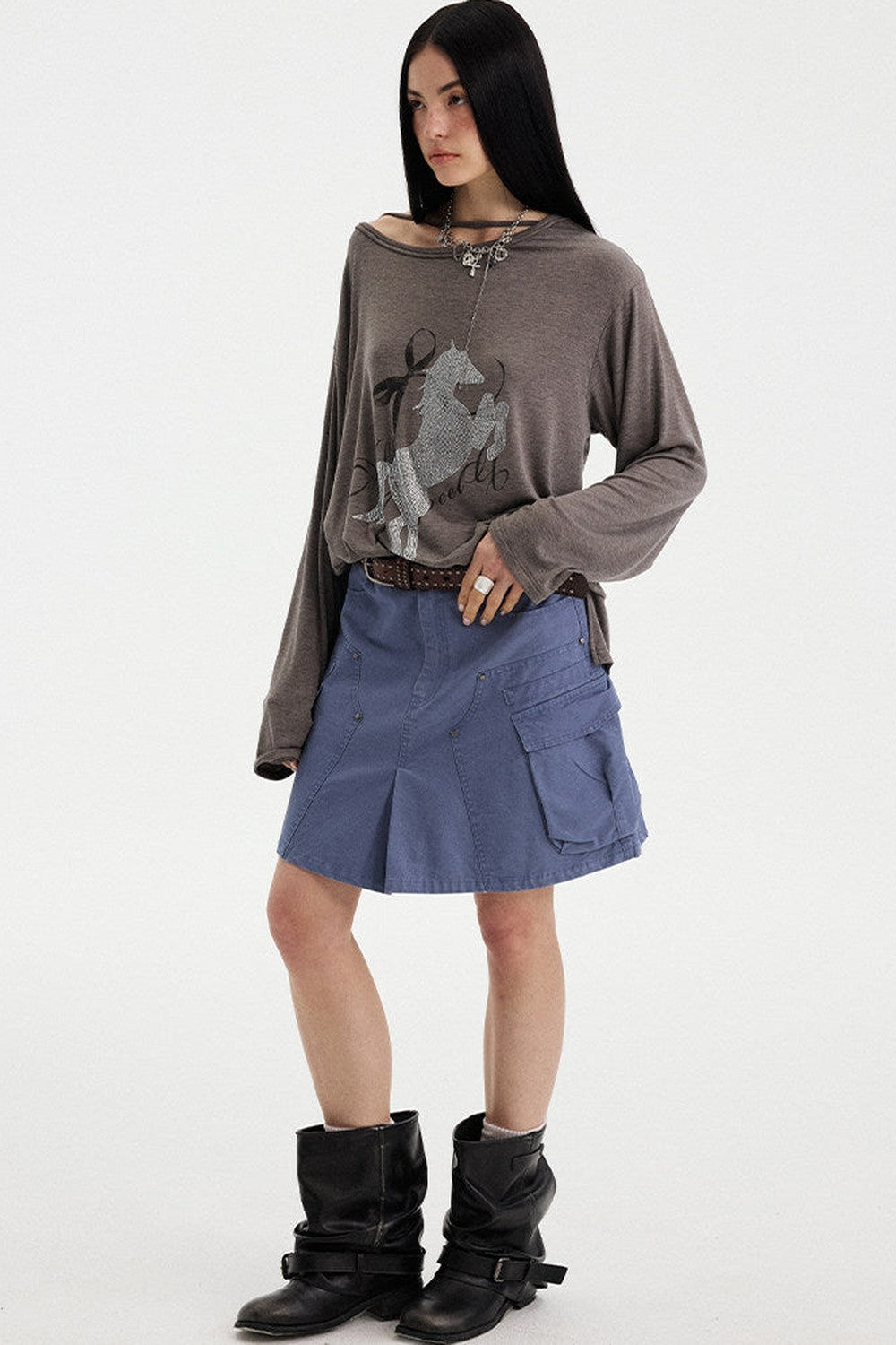 Distressed Rhinestone Off-Shoulder Top
