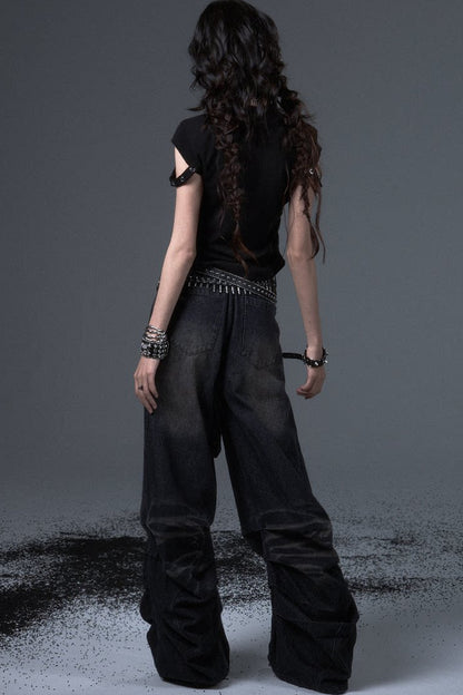 Wide Leg Washed Scimitar Jeans