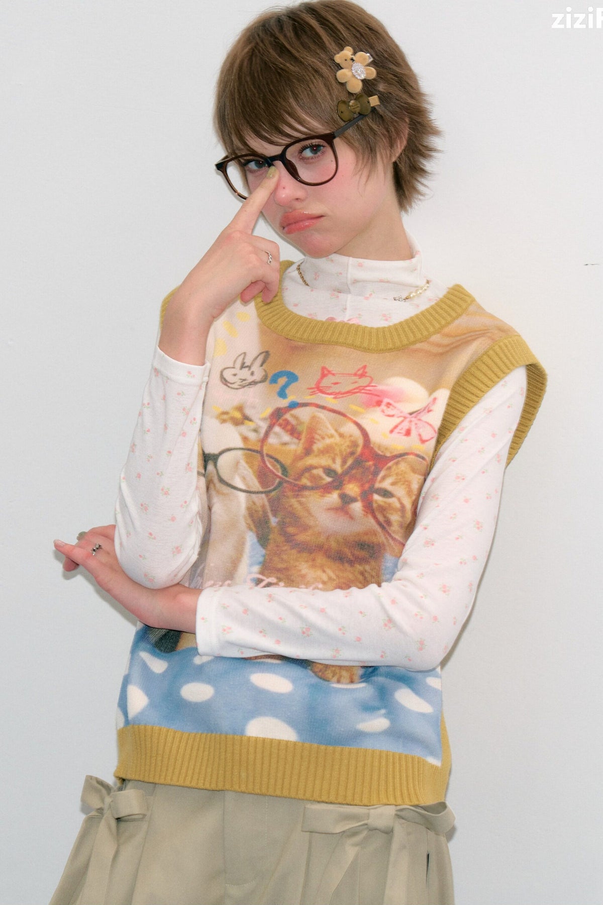 Cat Print Knit Vest