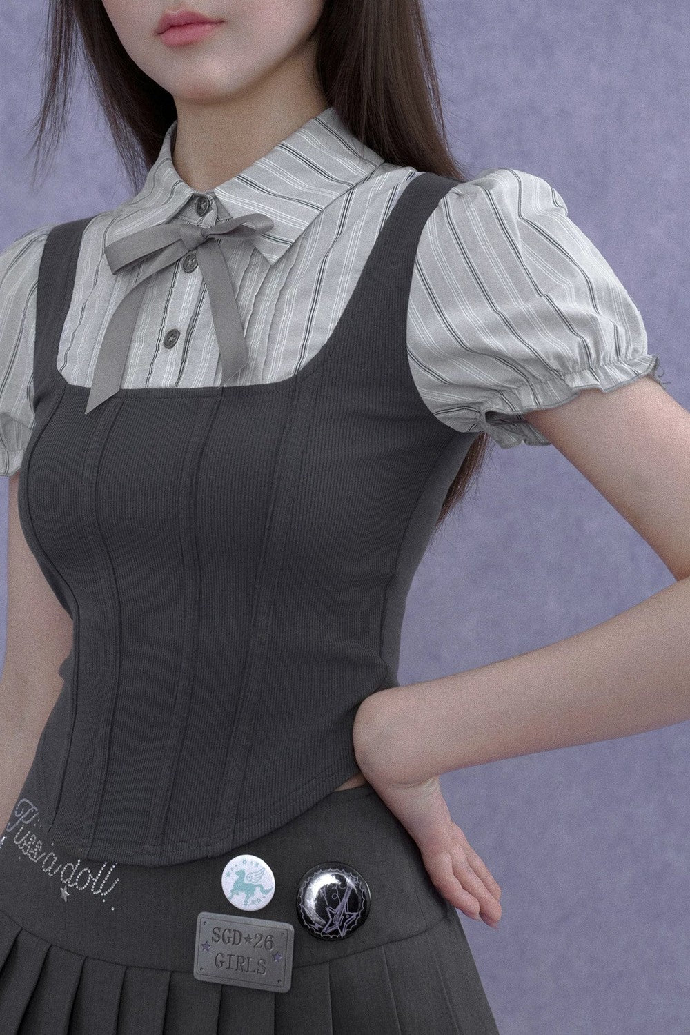 Faux Fishbone Puff Sleeve Top Set-Up