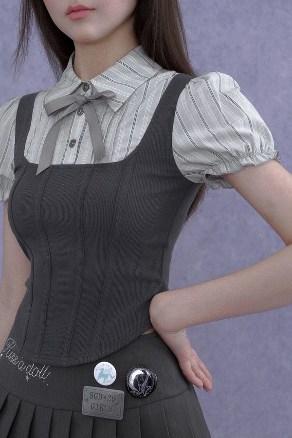 Faux Fishbone Puff Sleeve Top Set-Up