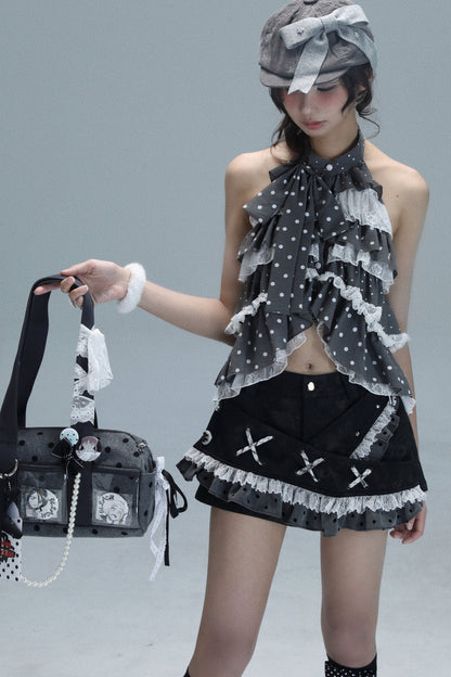 Vintage Leather Lace Skirt