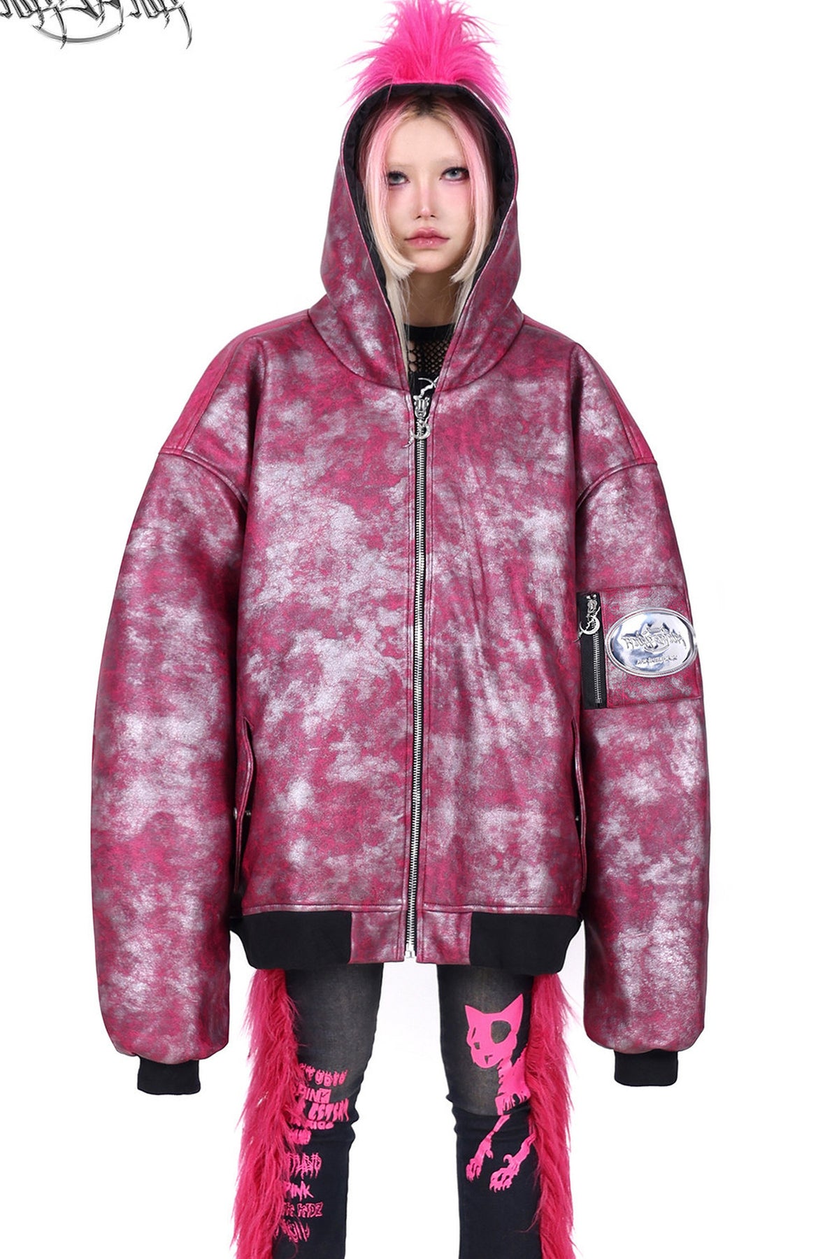 Oversized Acid Wash Bomber Jacket