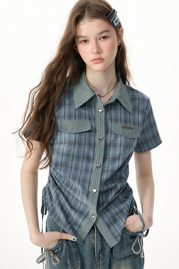 Blue Green Plaid Short Sleeve Shirt