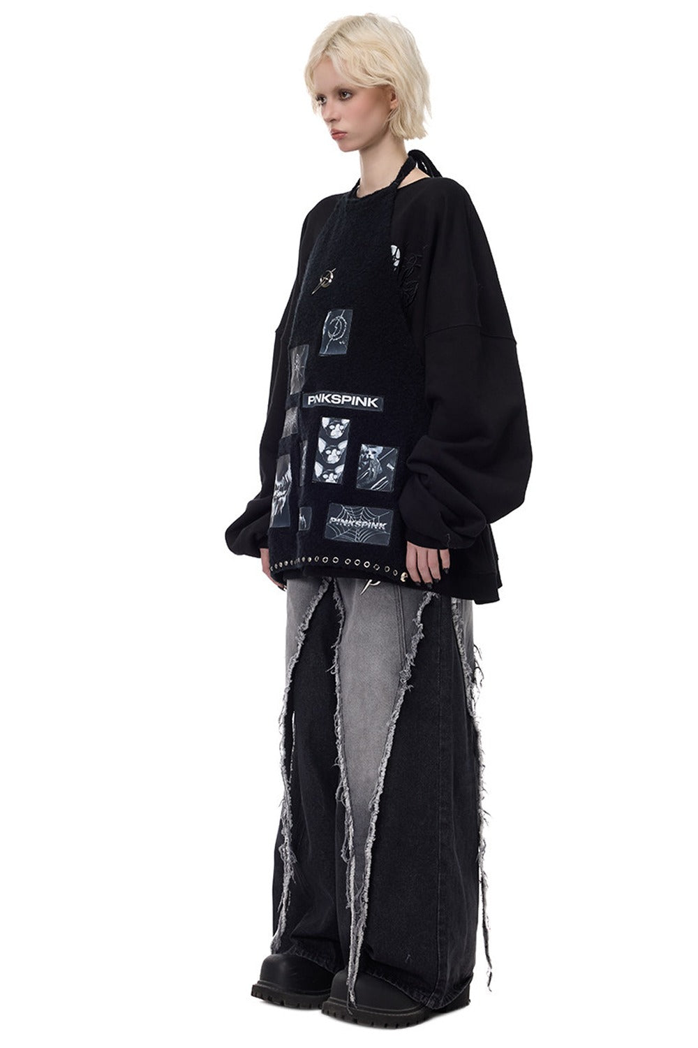 Punk Patchwork Knitted Hooded Sweater Dress