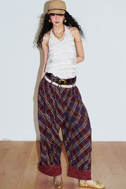 Retro Plaid Cotton Pants