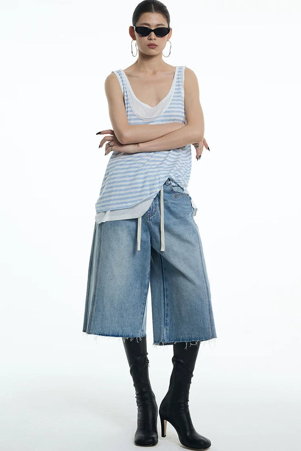 Nautical Striped Lyocell U-Neck Vest