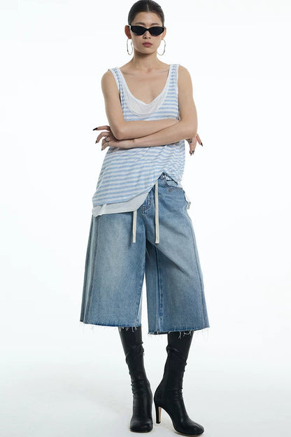 Nautical Striped Lyocell U-Neck Vest
