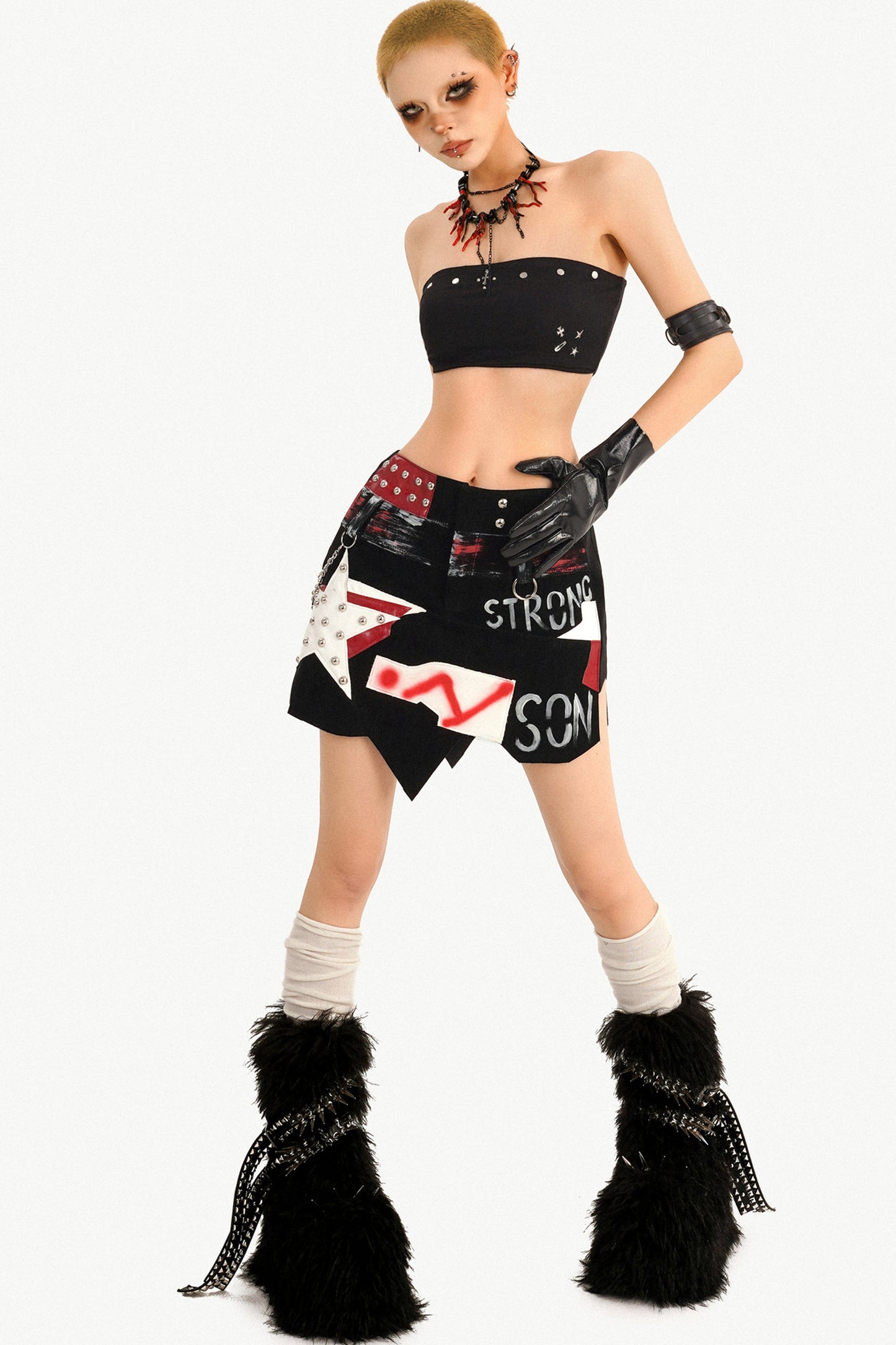 Studded Graffiti Punk Skirt
