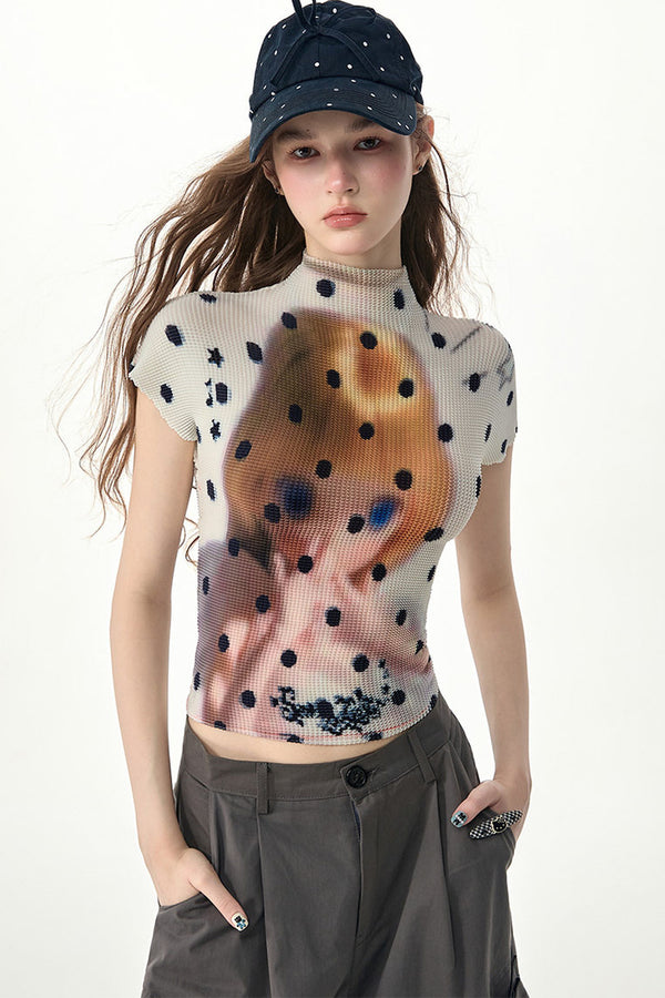 White Polka Dot Doll Print T-Shirt