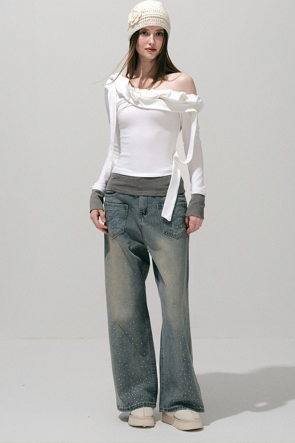Rhinestone Wide-Leg Jeans