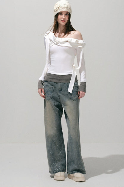 Rhinestone Wide-Leg Jeans
