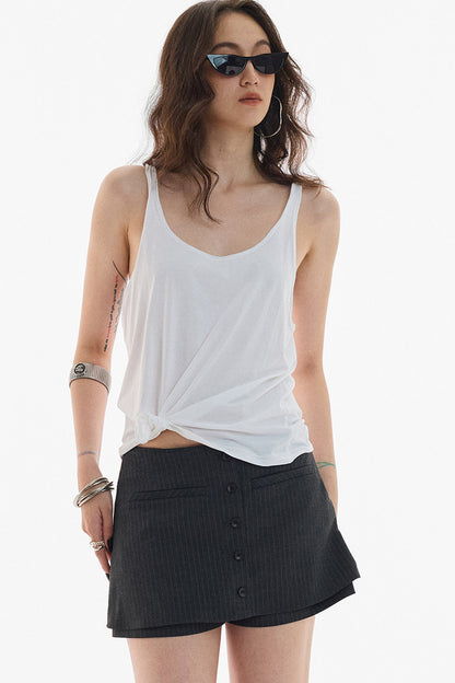 Gray White Striped Button Front Skirt