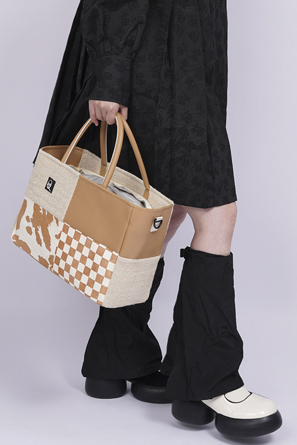 Y2K Leather Contrast Tote Bag