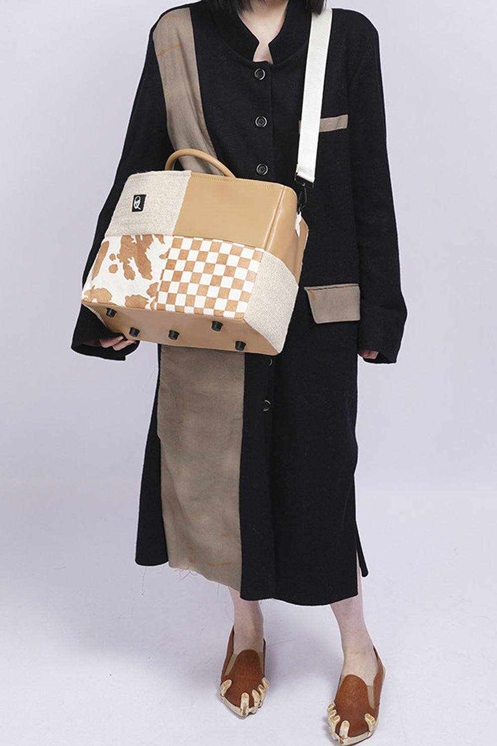 Y2K Leather Contrast Tote Bag