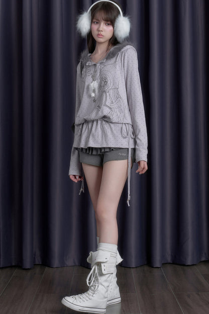 Gray Purple Printed Hoodie
