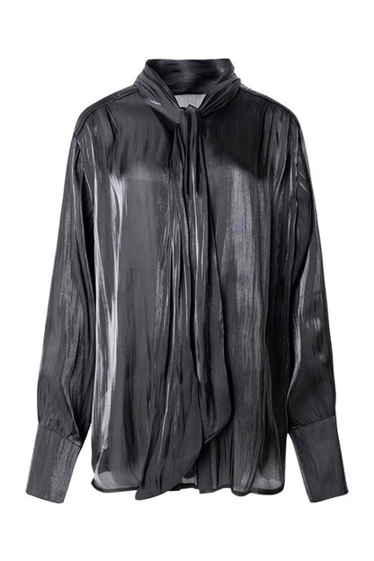 Pleated Tie Neck Shirt
