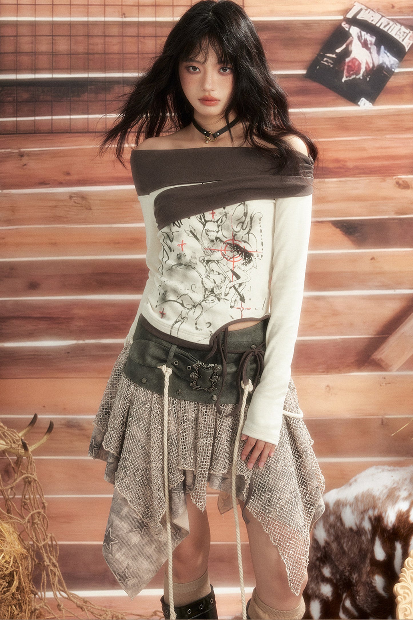 Vintage Knit Off-Shoulder Top