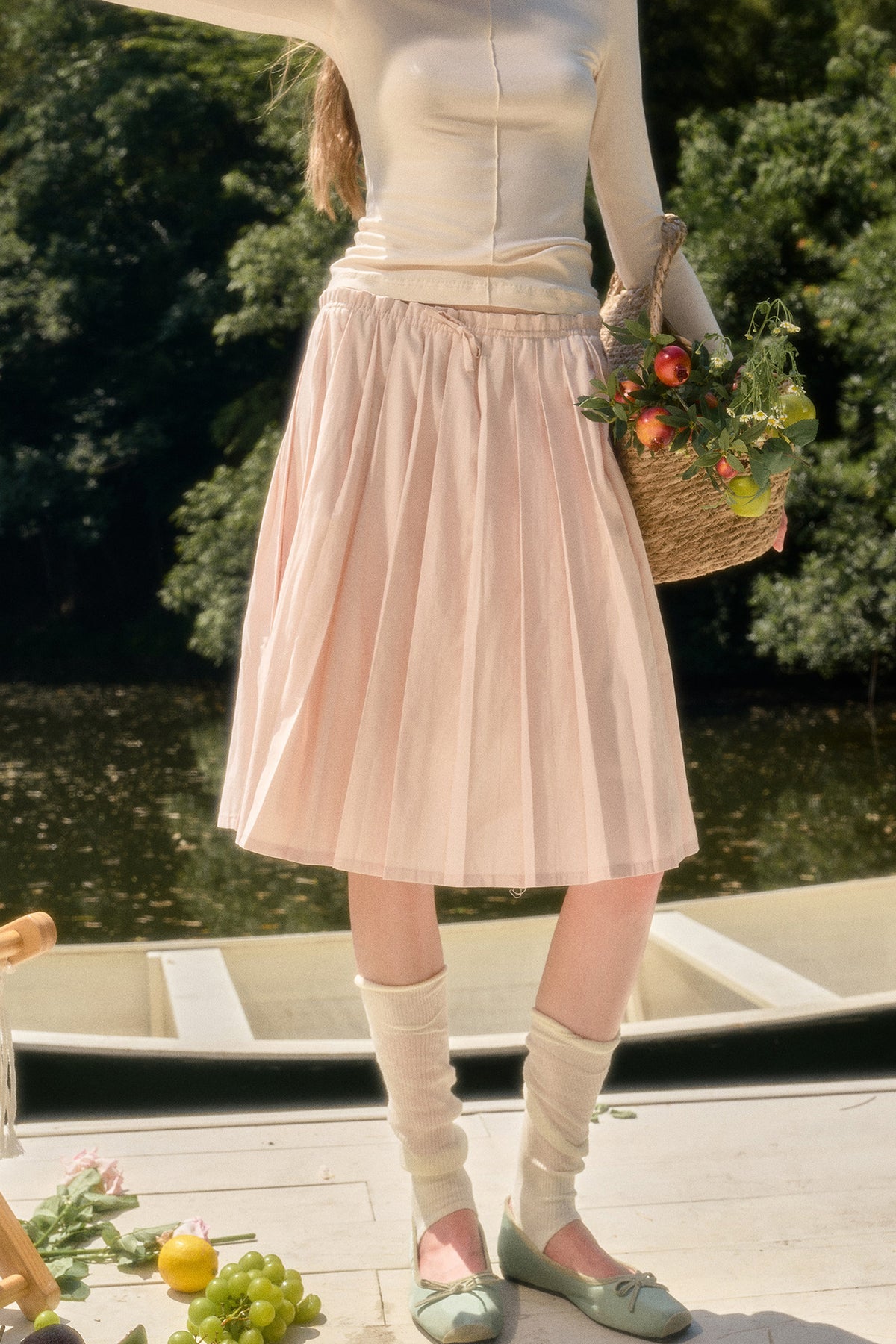 Elastic Waist Deer A-Line Pleated Skirt