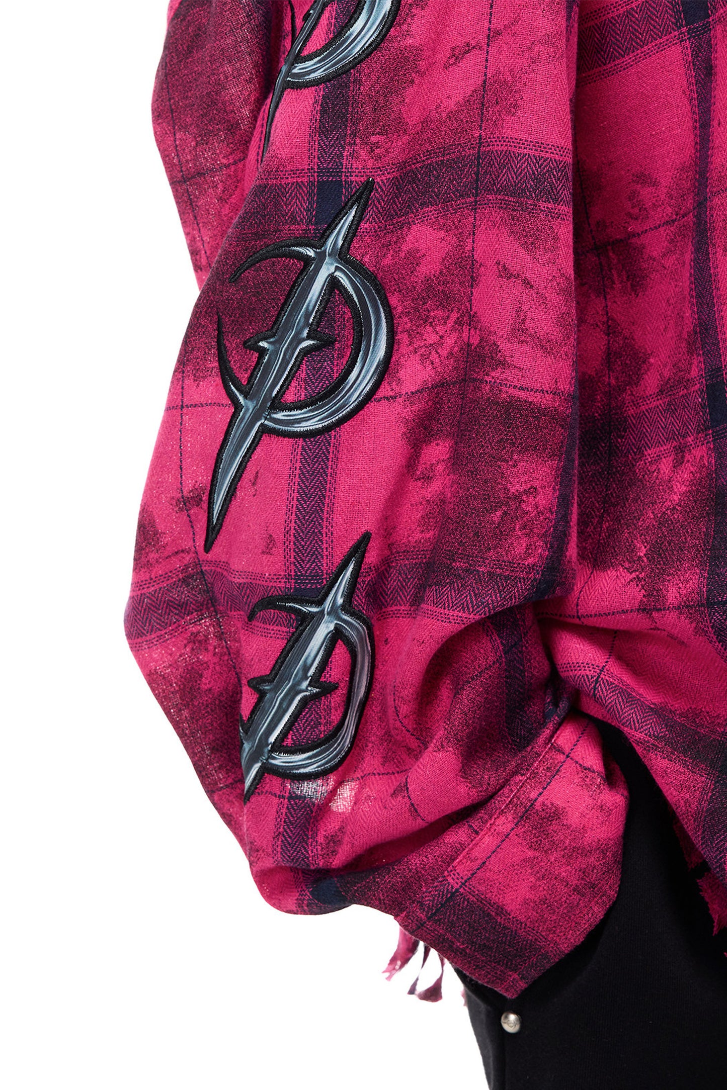 Distressed Pink Plaid Blouse