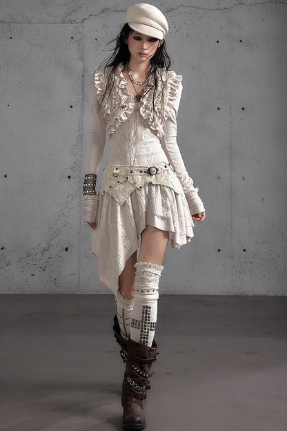 Punk Print Layered-Look Ruffle Irregular Dress
