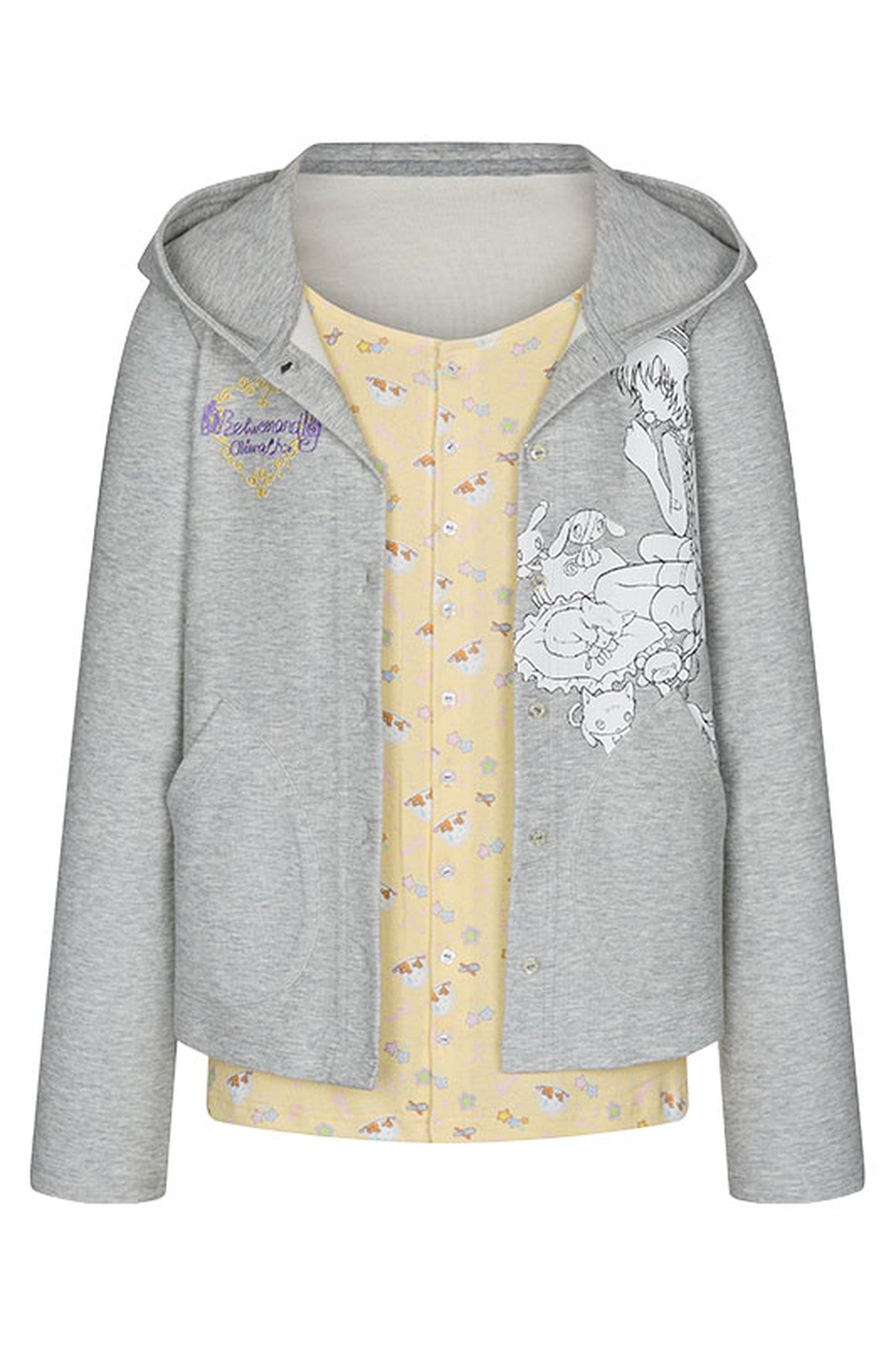 Frog Layered-Look Hooded Cardigan